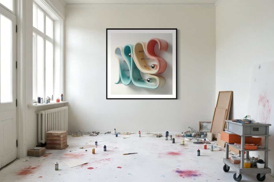 AI-assisted abstract objects by philip ruston presented in a contemporary art studio.