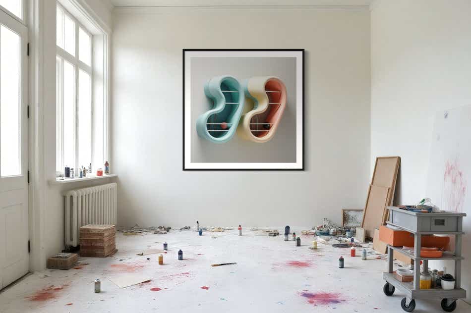 AI-assisted abstract objects by philip ruston presented in a contemporary art studio.