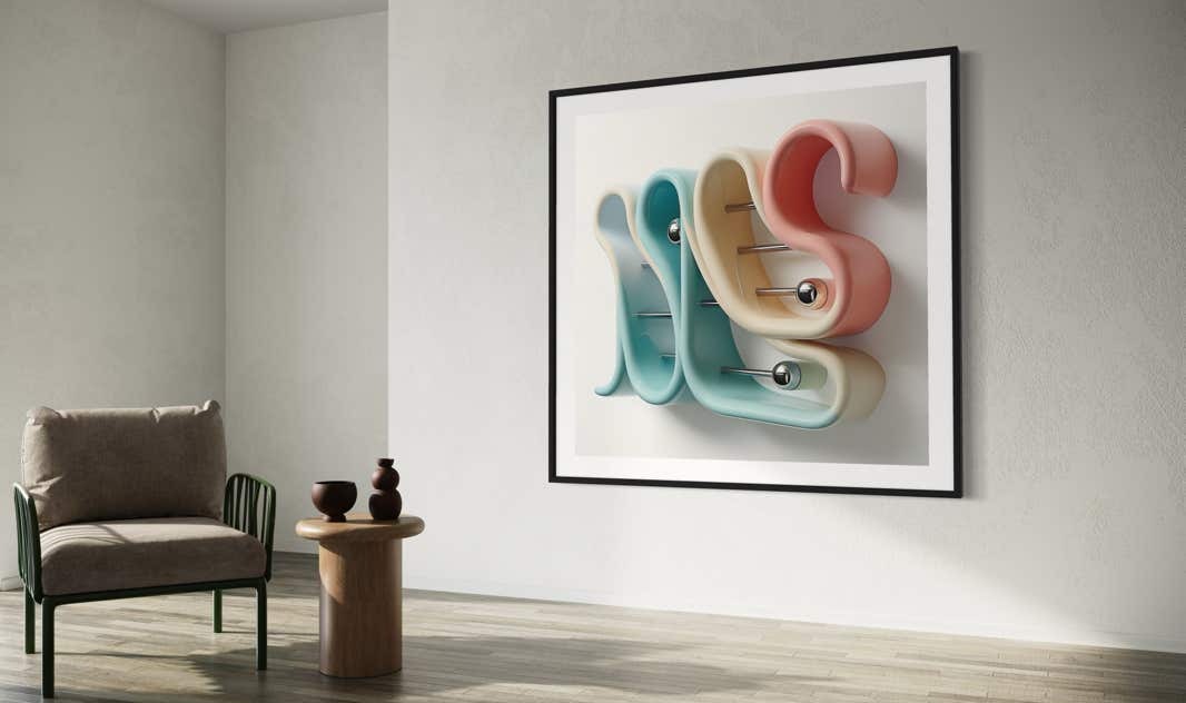 AI-assisted abstract objects by philip ruston presented in a contemporary style home.